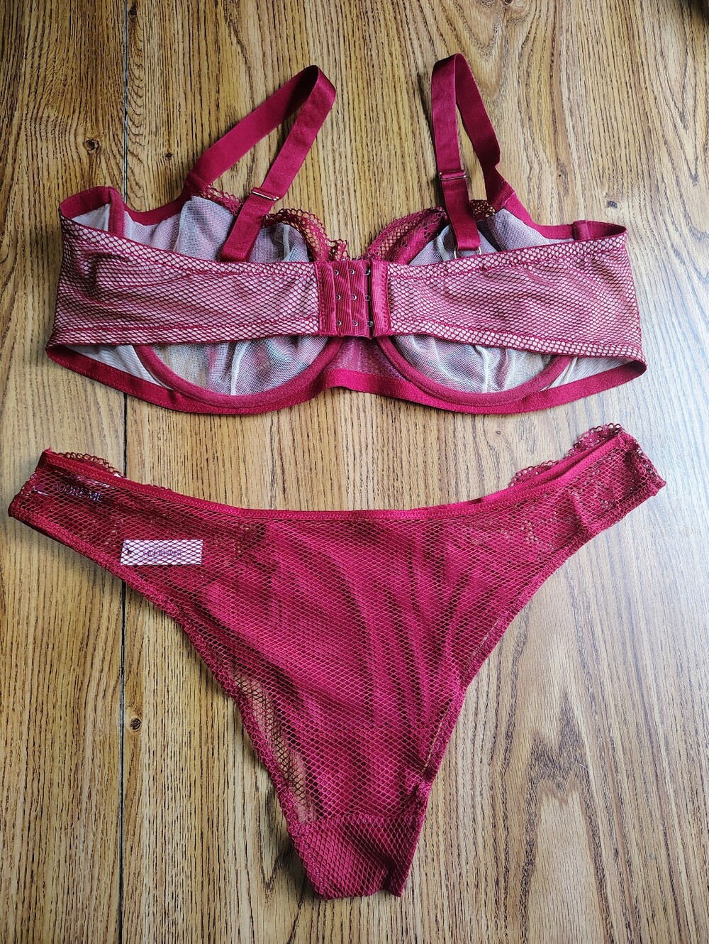 Adore Me Women's Lace Mesh Underwire Bra & Bikini Set Deep Wine sz 46DD. - Picture 3 of 16